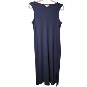 Garnet Hill Navy Ribbed Sleeveless Midi Dress Organic Cotton Size XS